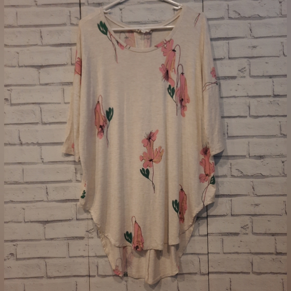 Floreat by Anthropologie Women's Size S Tunic Top Beige Pink Floral